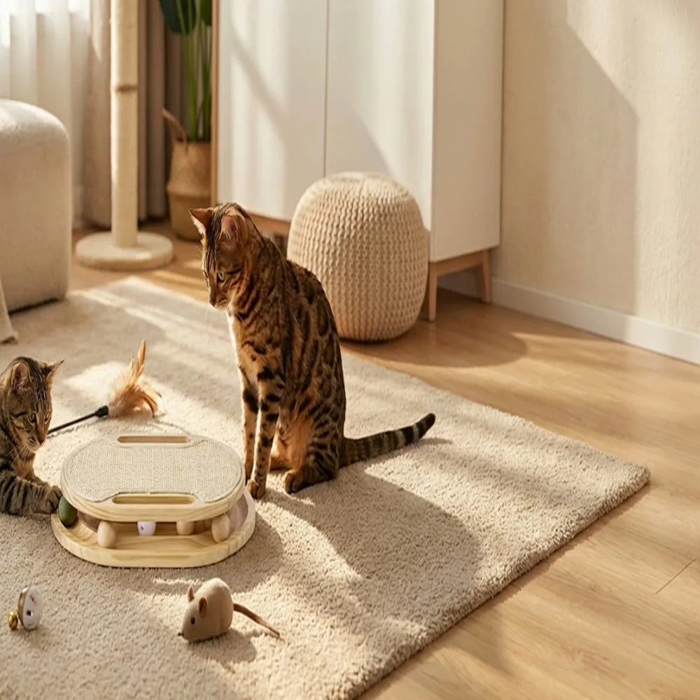 Sisal Cat Scratcher With Ball Track Toy For Indoor Pets