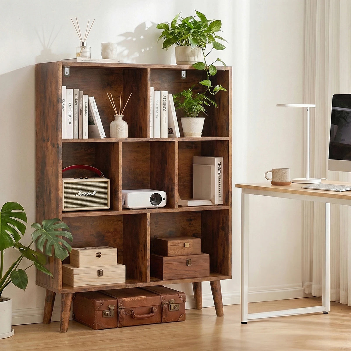 Sturdy Wooden Bookcase Storage Shelves Display Organizer For Home