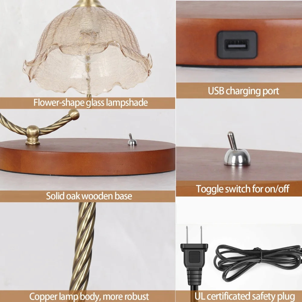 Mid Century Modern Glass Flower Bedside Reading Desk Lamp