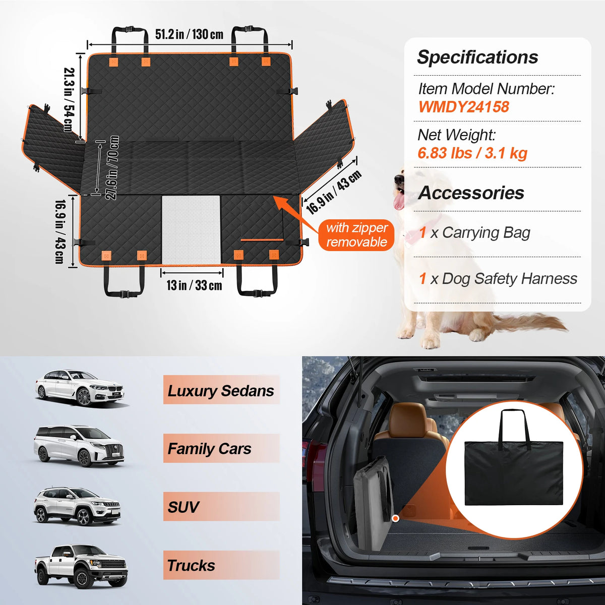 SucceBuy Back Seat Extender With Mesh Window And Storage Pocket