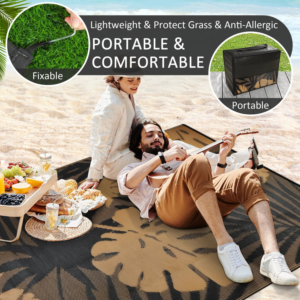 Waterproof Polypropylene Outdoor Rug With Leaf Pattern