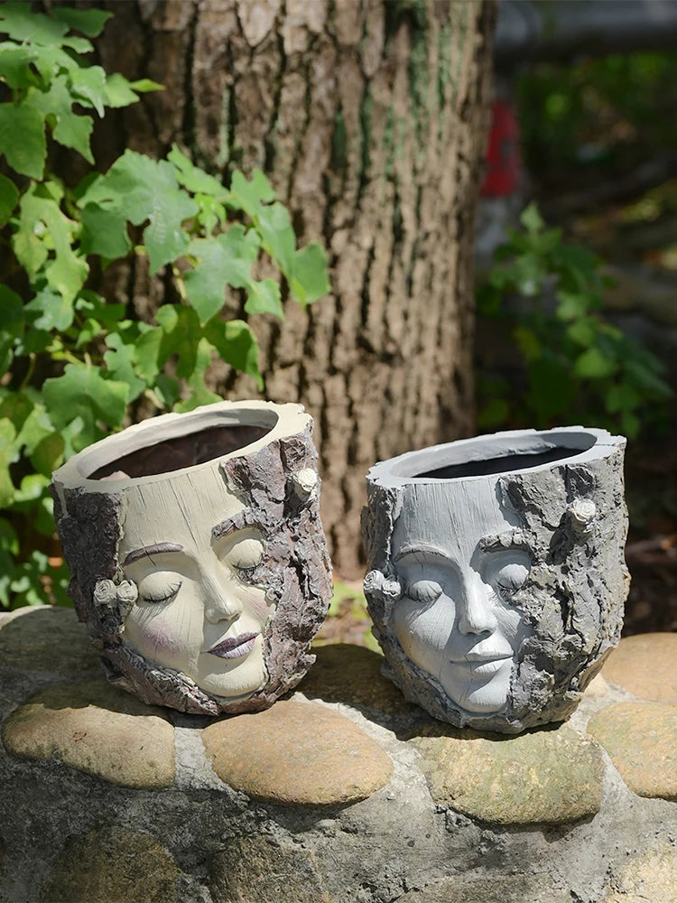 Handpainted Resin Tree Stump Girl Planter For Home Decor Shelf