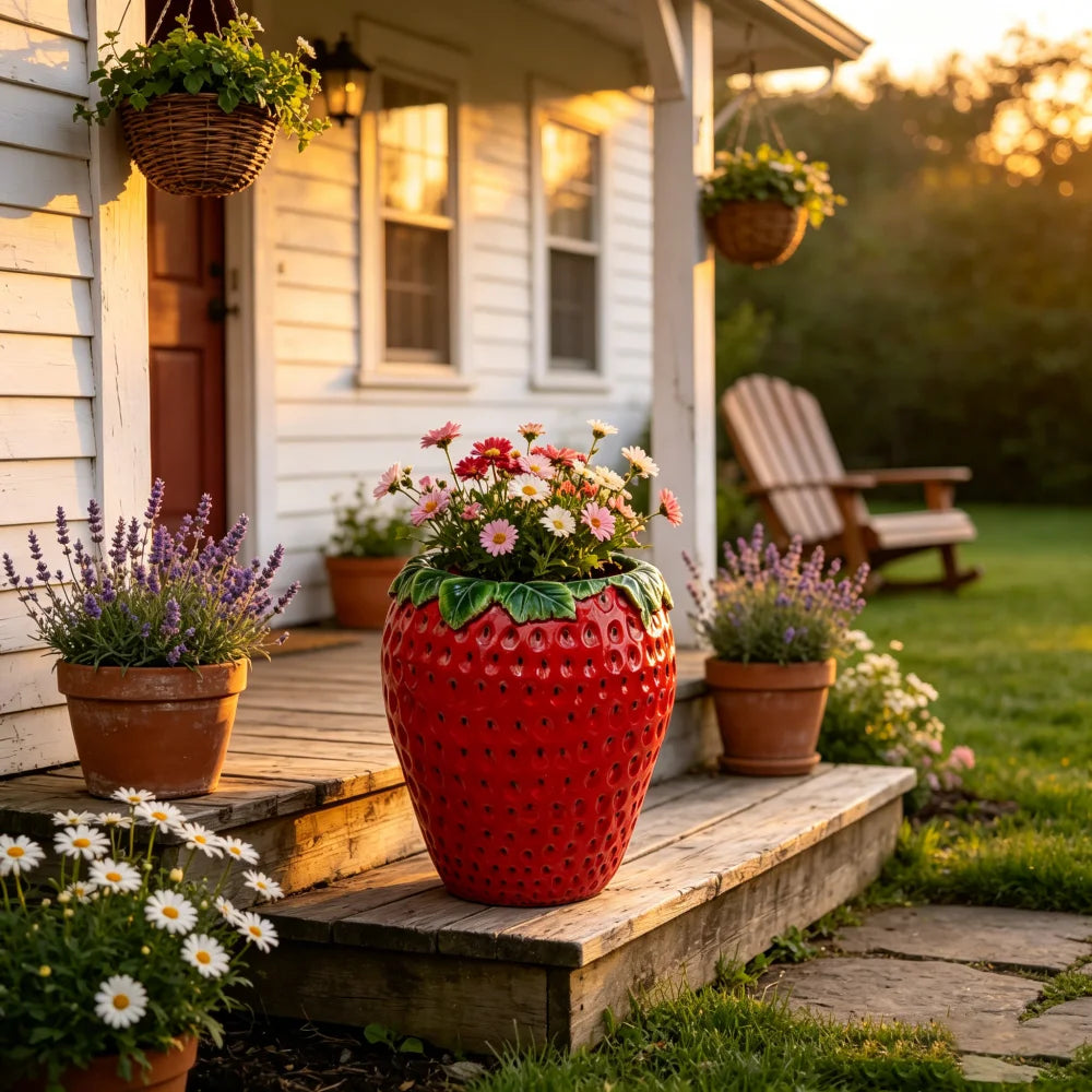Decorative Strawberry Shaped Polyresin Garden Planter Pot