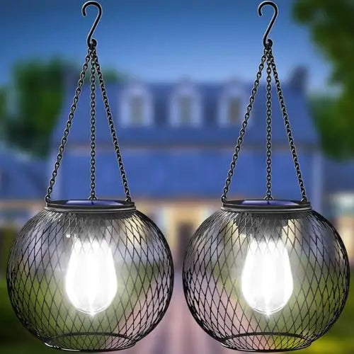 Retro Metal Solar Lanterns Outdoor Waterproof Hanging LED Patio Lighting