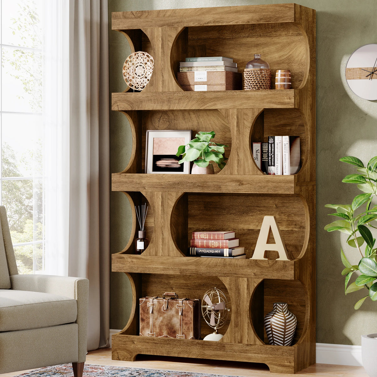 Tribesigns Vintage Wooden Bookcase With Four Tier Open Shelf Storage