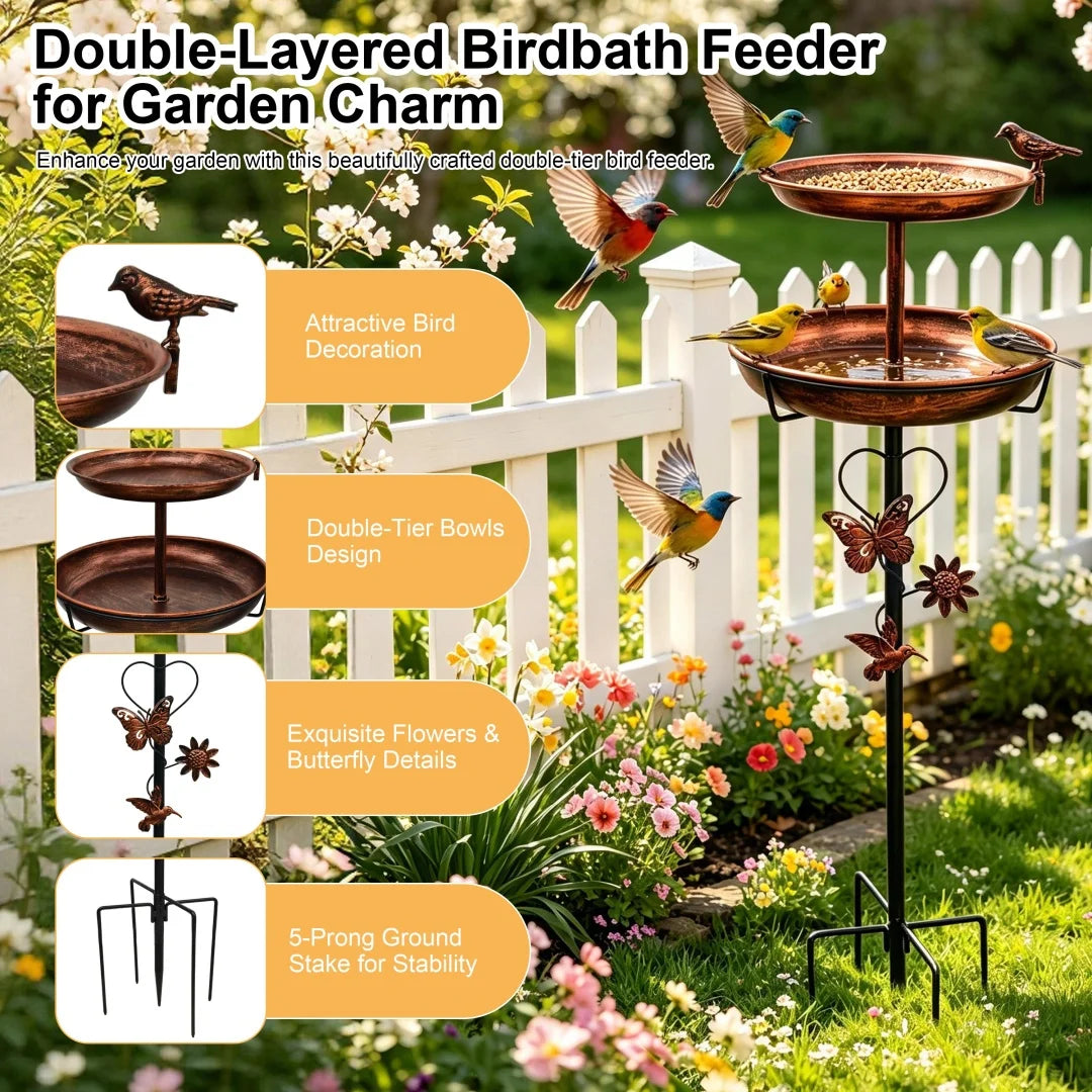Outdoor Double Layer Bird Feeder and Bath Stand for Garden