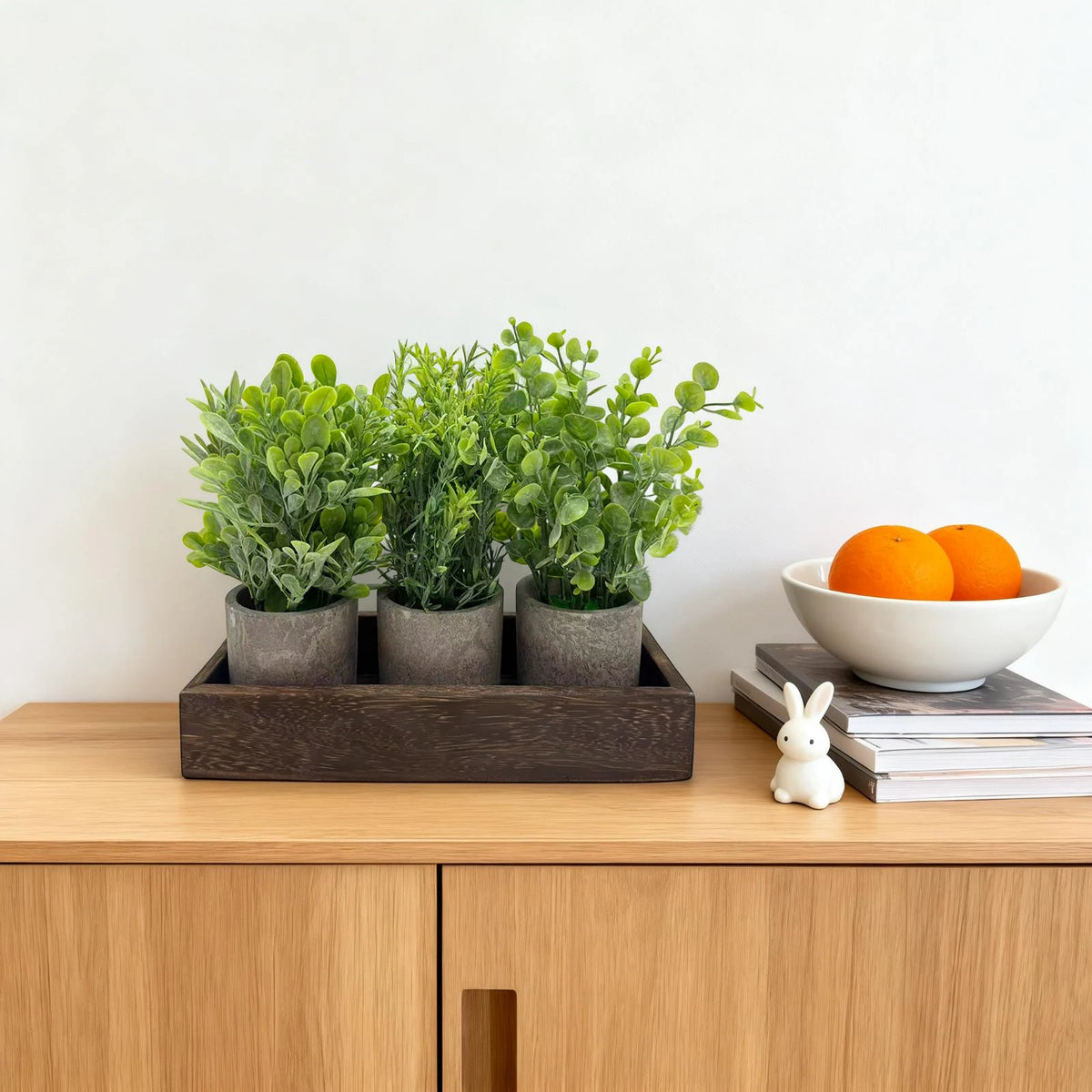 HiMISS Artificial Eucalyptus Potted Plants With Wooden Tray Home Decor