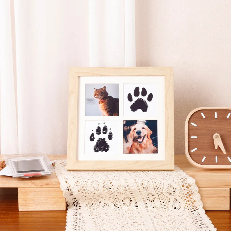 Solid Wood Pet Paw Print Keepsake Frame With Ink Pad
