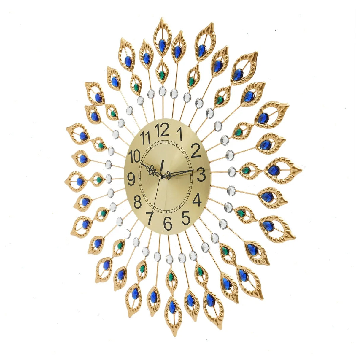 Silent Quartz Peacock Feather Wall Clock With Metal Frame