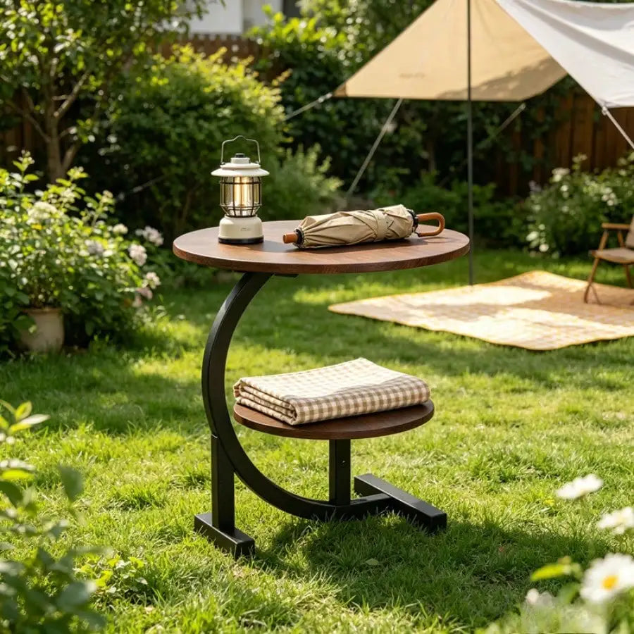 C Shaped Weather Resistant Outdoor Faux Marble Side Table
