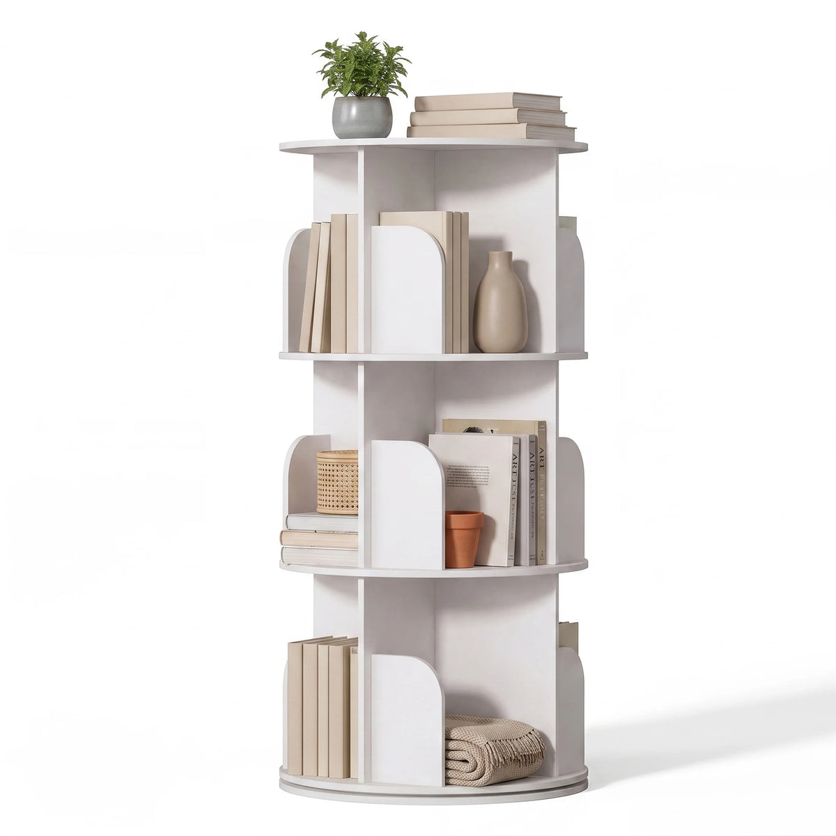 JHK Freestanding Rotating Corner Bookshelf With Storage Display