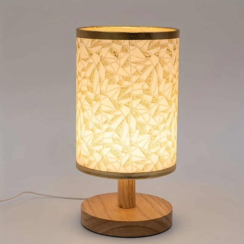 Wooden USB Table Lamp With Fabric Shade Emitting Warm Monochromatic Light