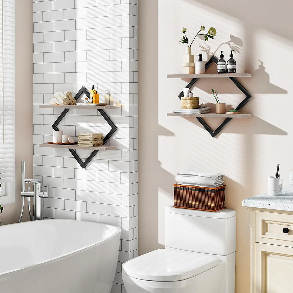 Dual Tier Floating Wall Shelves With Rust Proof Steel Rails