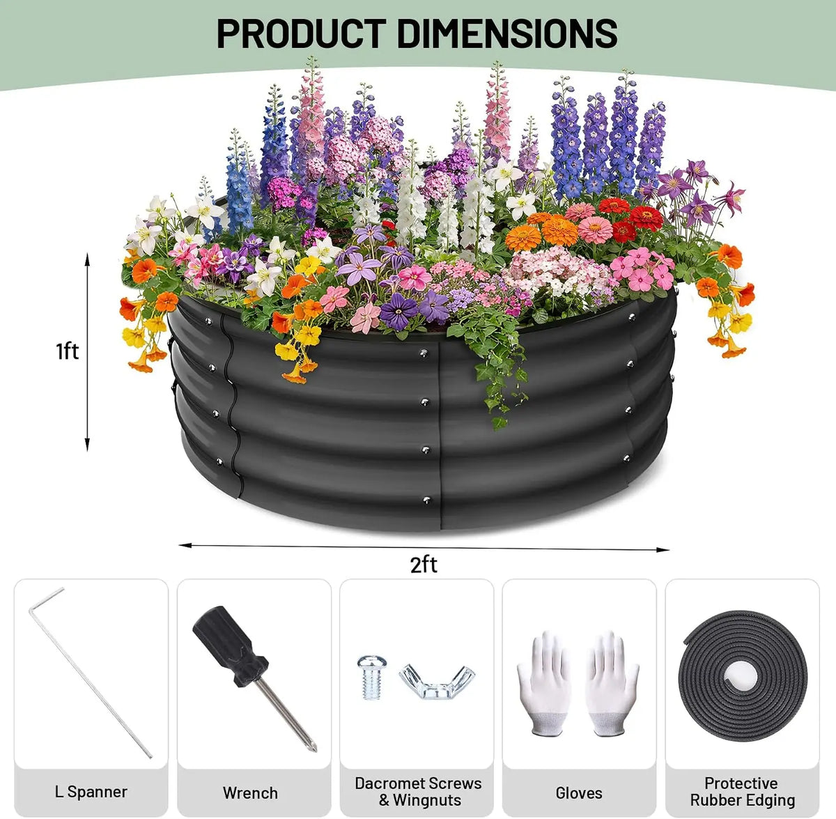 Tacleekii Galvanized Metal Raised Garden Bed Planter Set With Gloves
