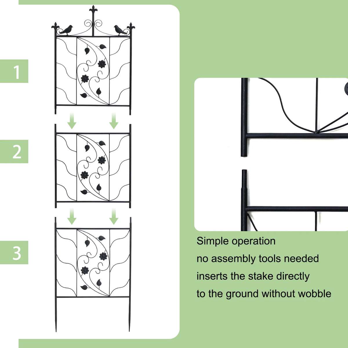 Metal Garden Trellis Bird Leaf Grid Panel Support Climbing Vine