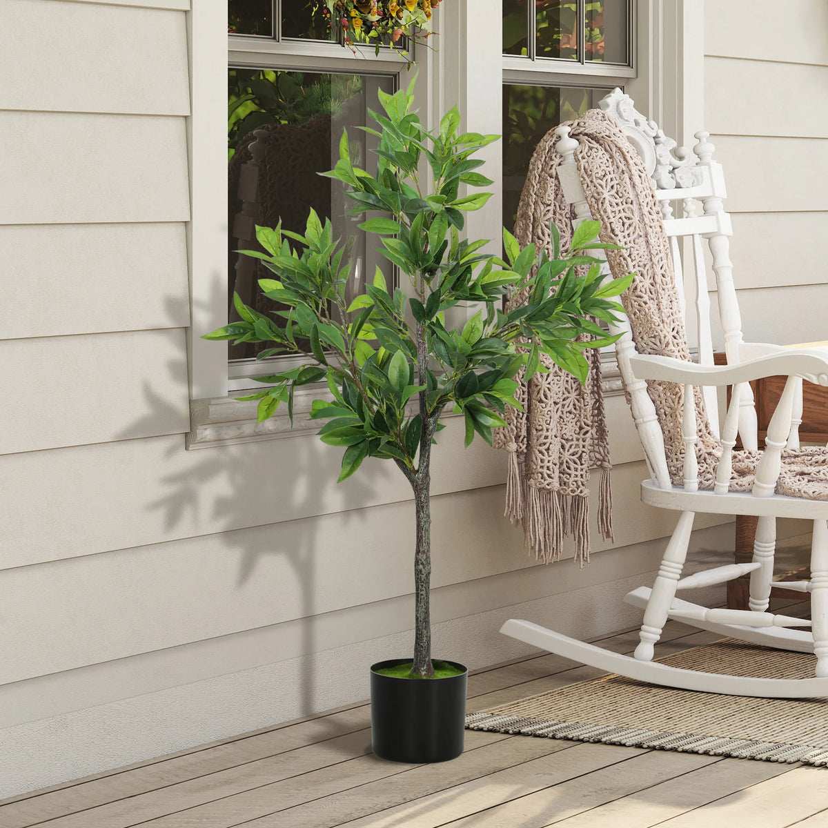 Artificial Laurel Tree With PEVA Leaves And Cement Pot Plant