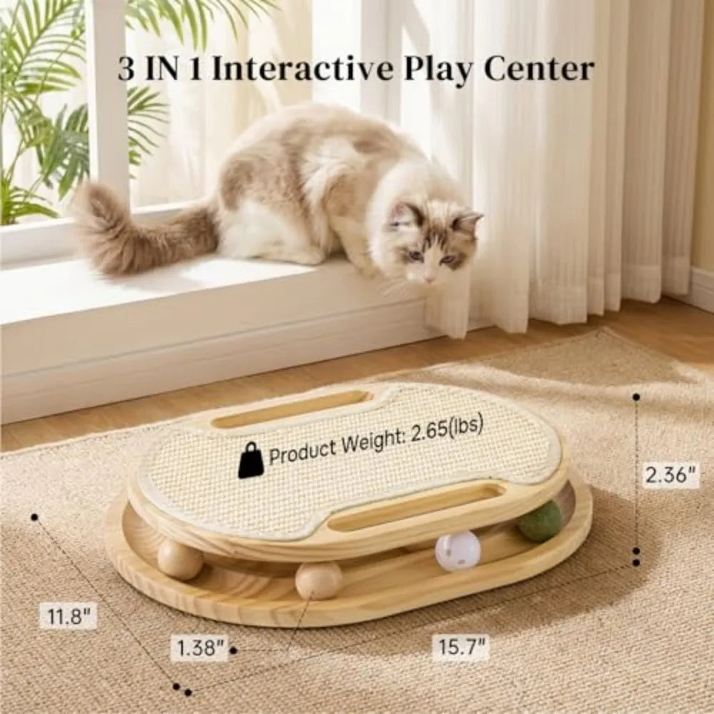 Sisal Cat Scratcher With Ball Track Toy For Indoor Pets