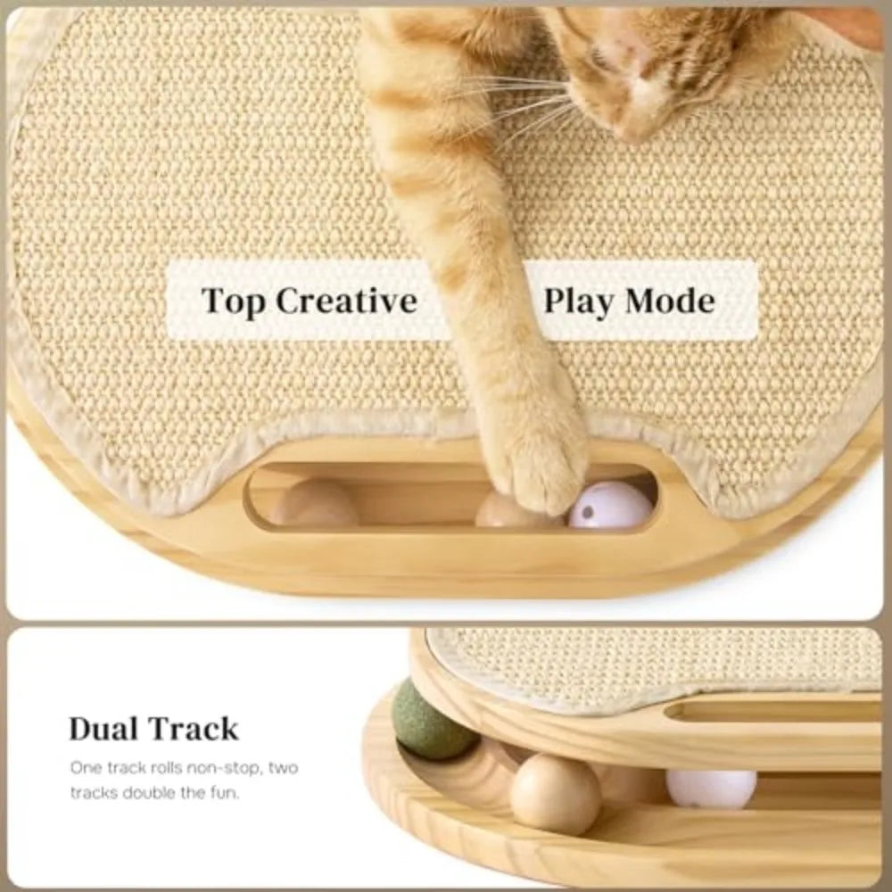 Sisal Cat Scratcher With Ball Track Toy For Indoor Pets