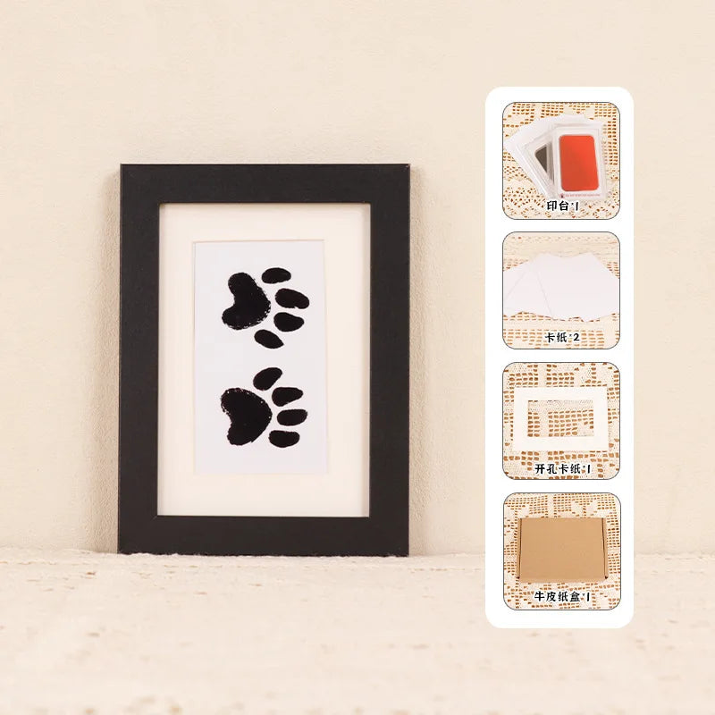 Solid Wood Pet Paw Print Keepsake Frame With Ink Pad