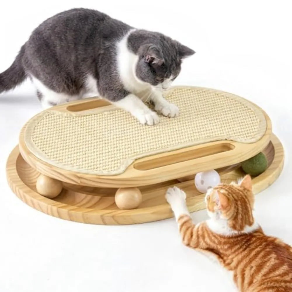 Sisal Cat Scratcher With Ball Track Toy For Indoor Pets