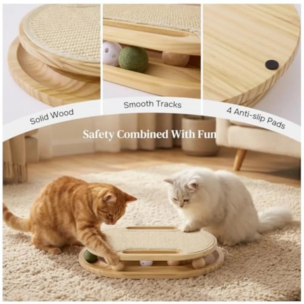 Sisal Cat Scratcher With Ball Track Toy For Indoor Pets