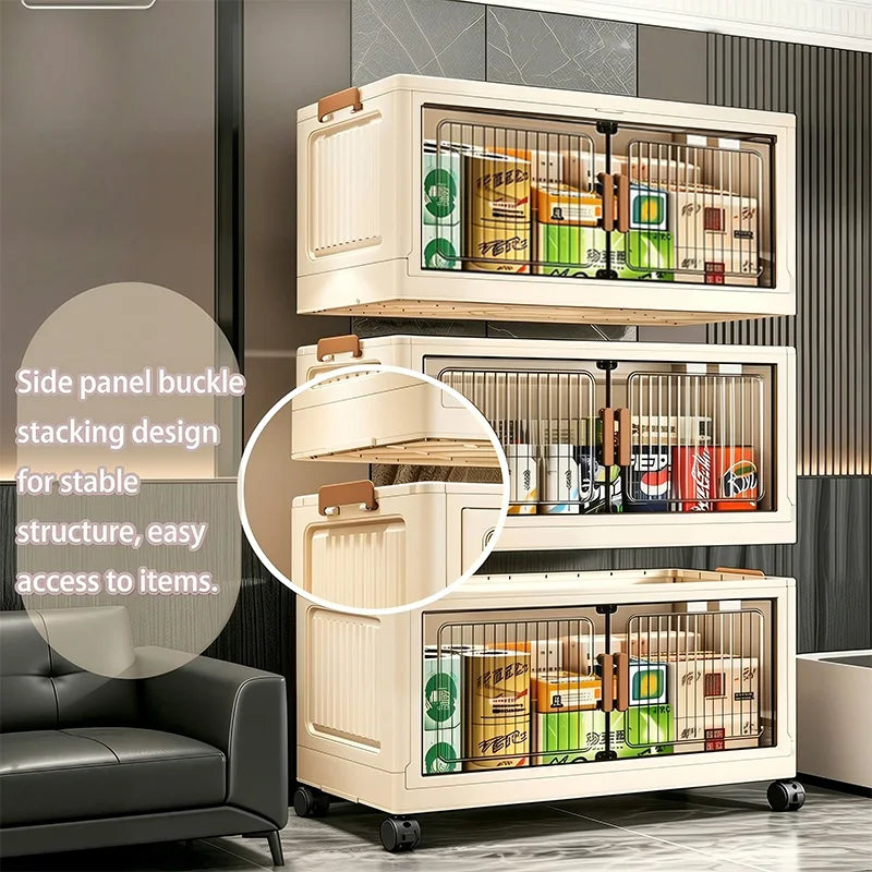 Foldable Stackable Plastic Storage Cabinet With Magnetic Doors And Wheels
