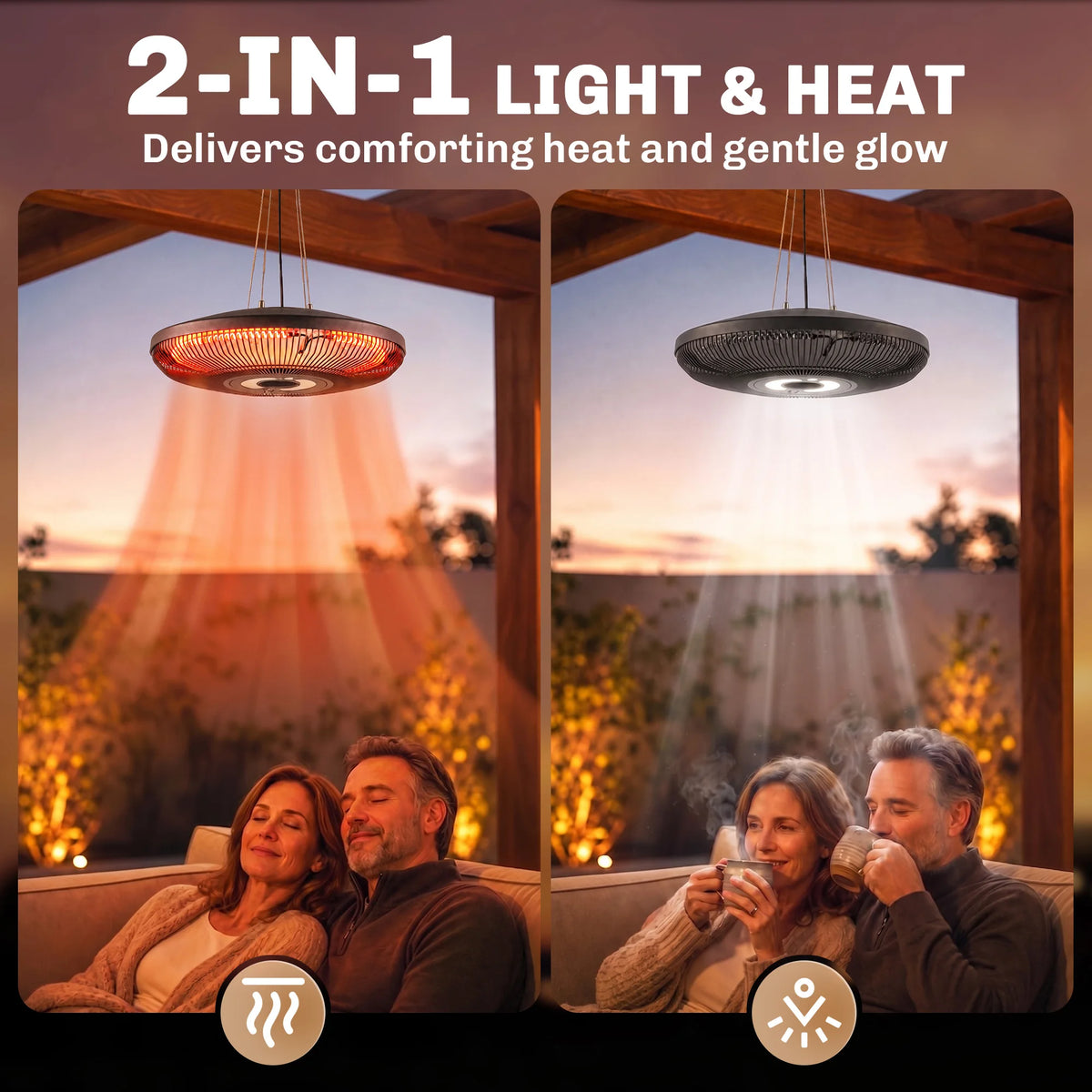 Outsunny Hanging Patio Heater With LED Light And Adjustable Heat