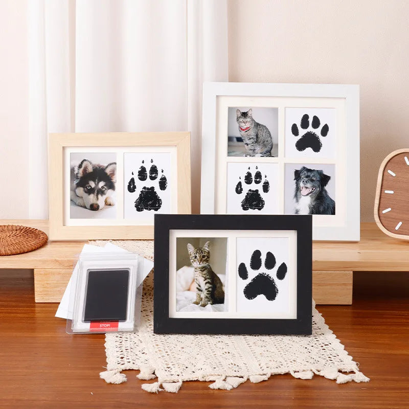 Solid Wood Pet Paw Print Keepsake Frame With Ink Pad
