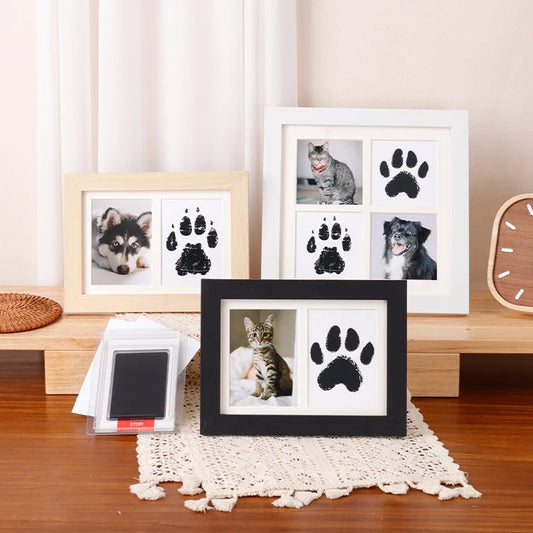 Solid Wood Pet Paw Print Keepsake Frame With Ink Pad