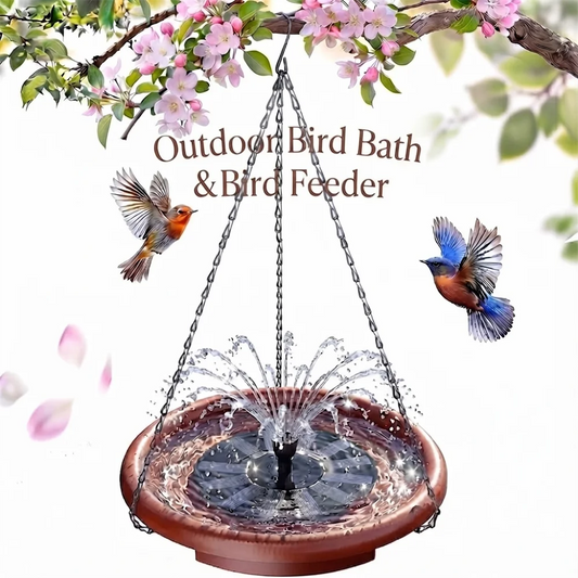 Decorative Hanging Solar Bird Bath And Feeder With Fountain