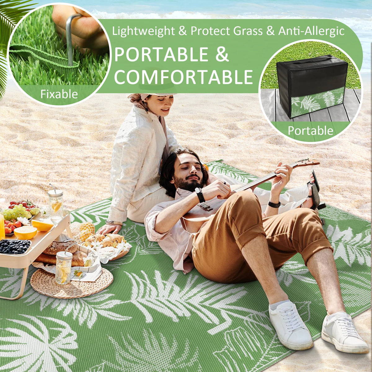 Waterproof Polypropylene Outdoor Rug With Leaf Pattern