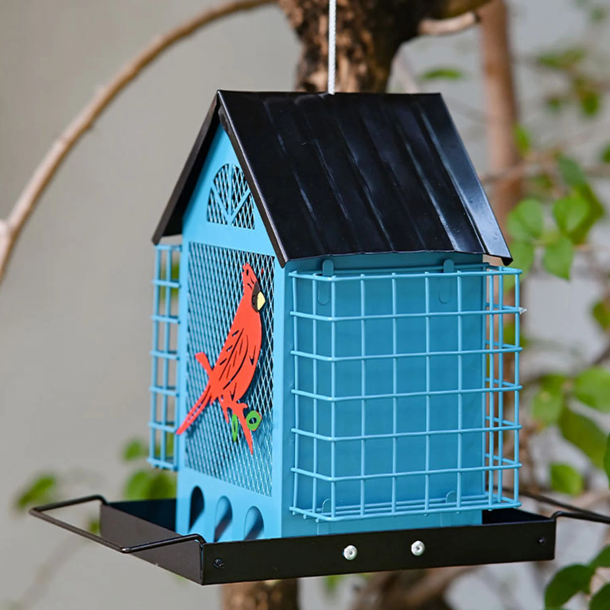 Wrought Iron Hanging Bird Feeder With Squirrel Proof Suet Cage