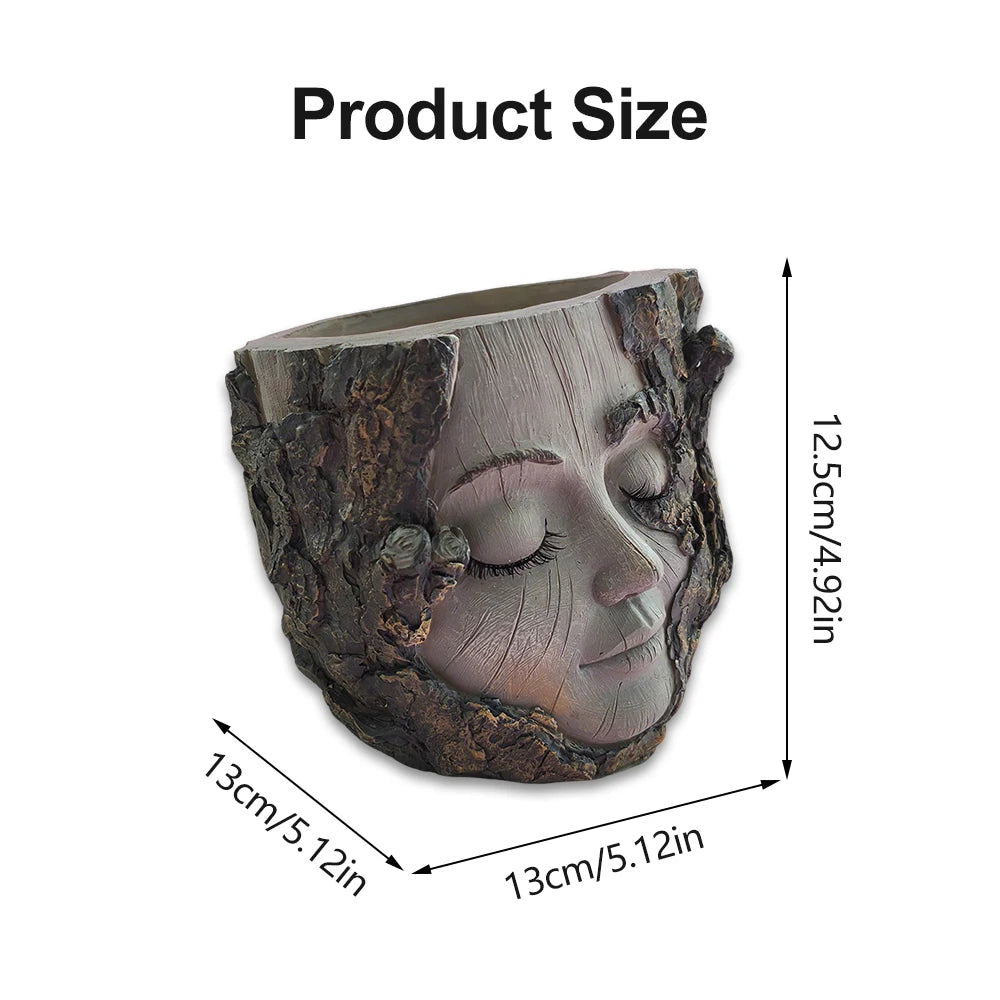 Handpainted Resin Tree Stump Girl Planter For Home Decor Shelf