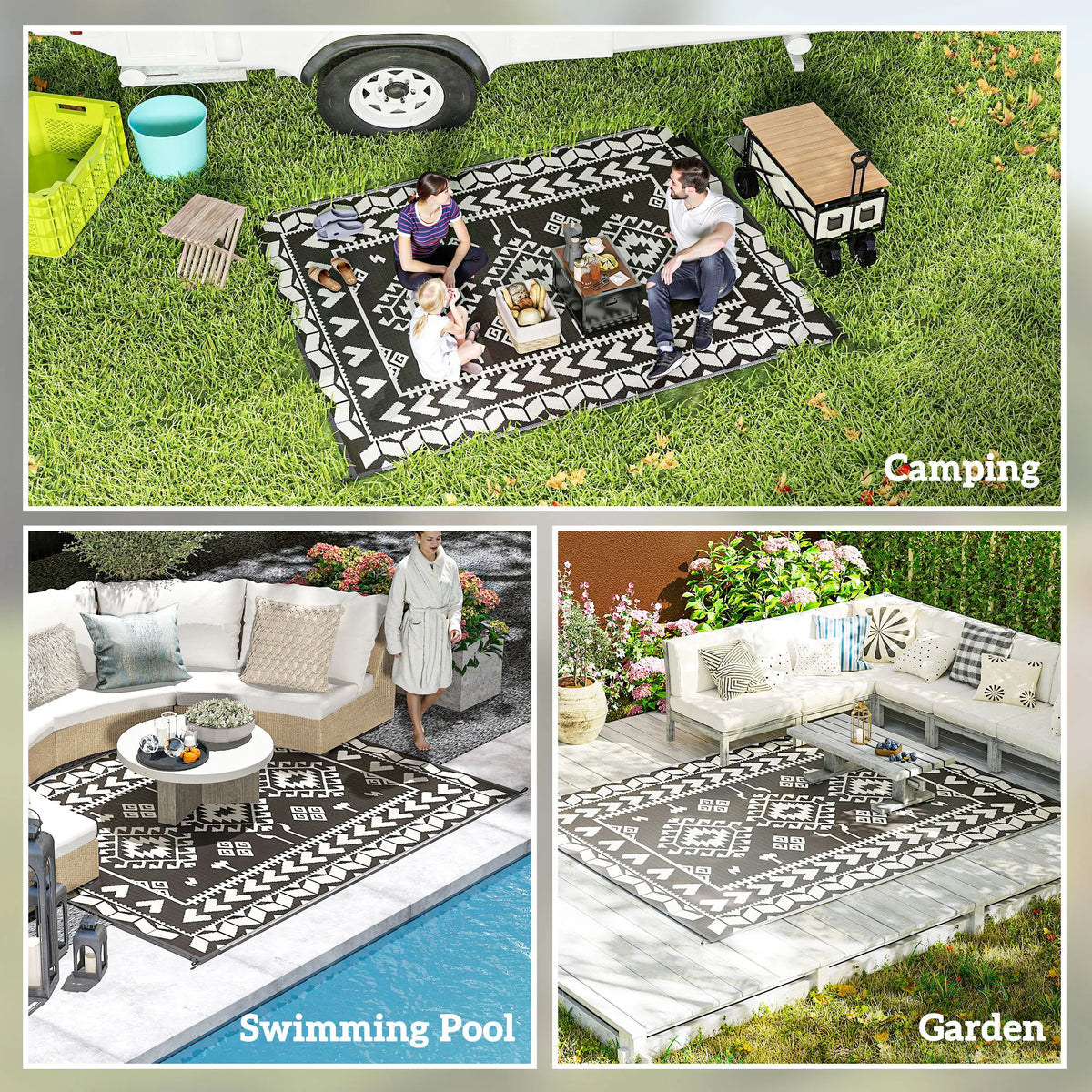 Outsunny Modern Geometric Rhombus Polypropylene Outdoor Rug