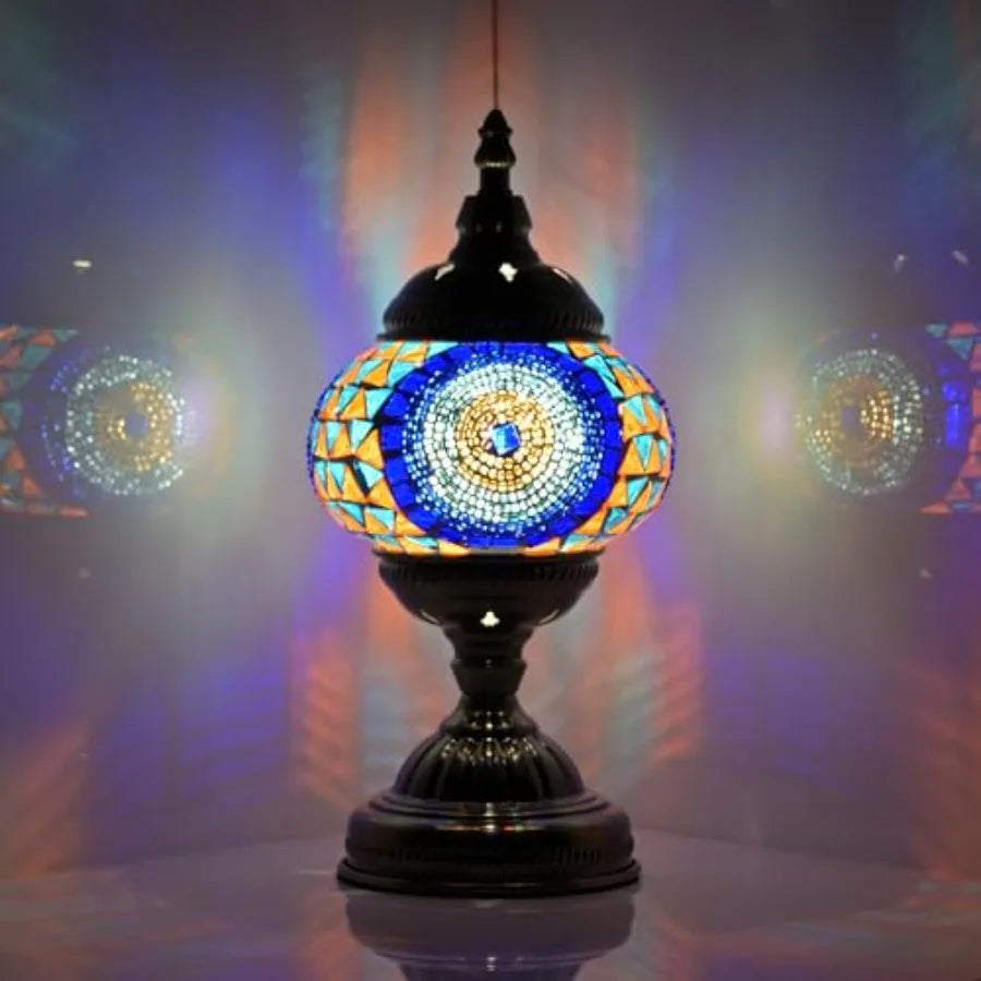 Turkish Solar Desk Lamp With Handmade Mosaic Glass Lantern