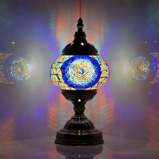 Turkish Solar Desk Lamp With Handmade Mosaic Glass Lantern