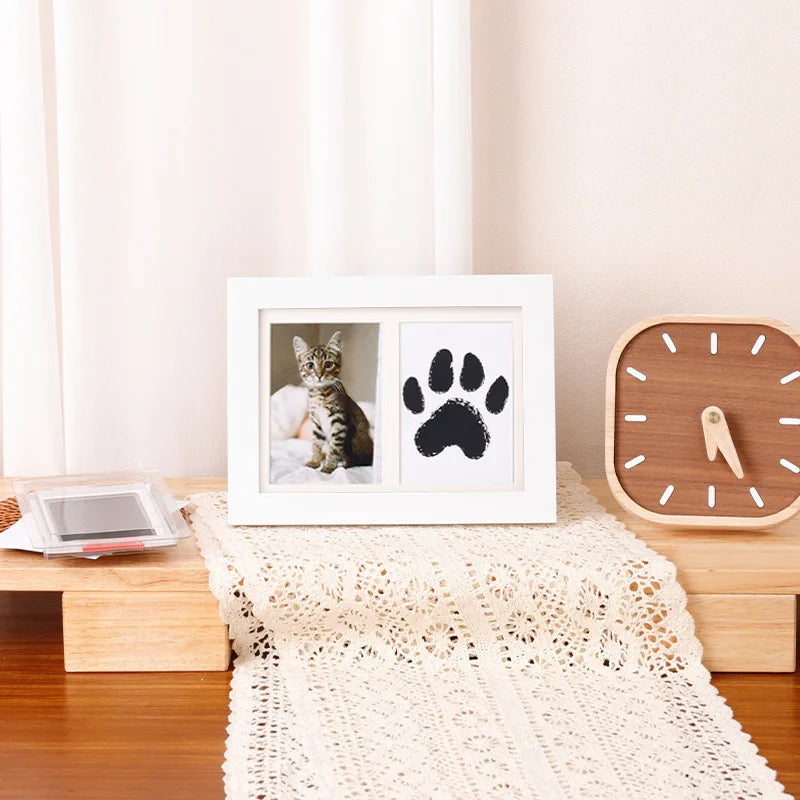 Solid Wood Pet Paw Print Keepsake Frame With Ink Pad