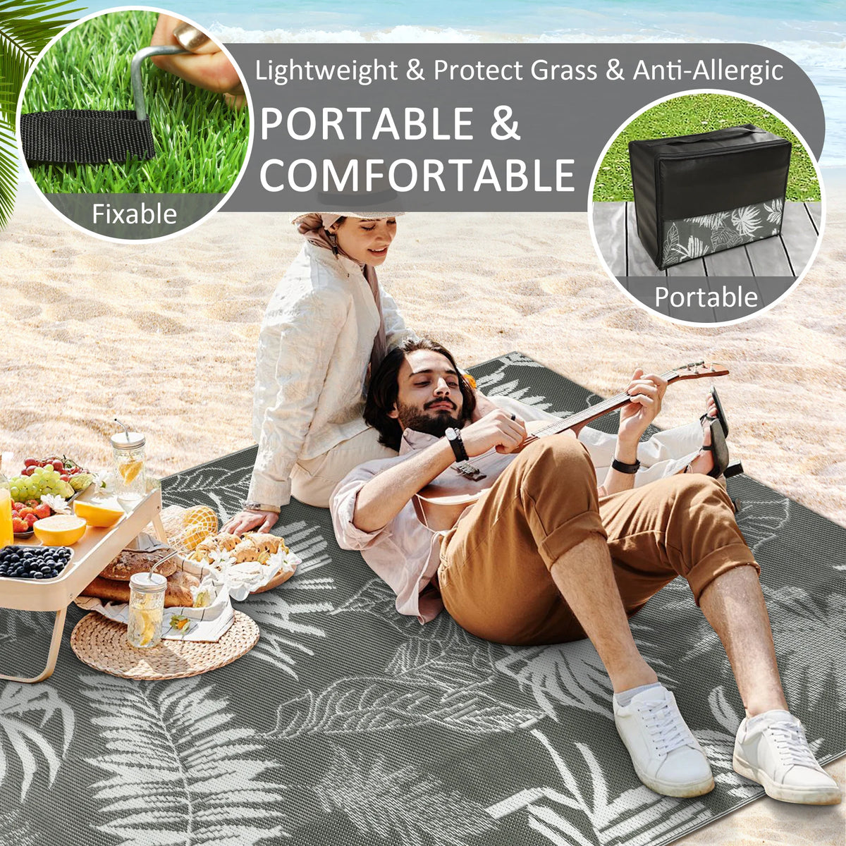 Waterproof Polypropylene Outdoor Rug With Leaf Pattern