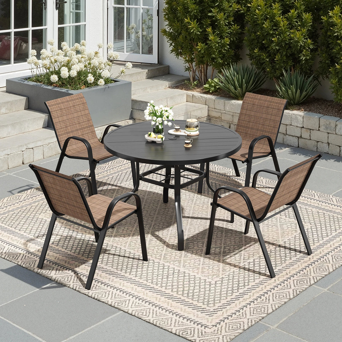 Farini Five Piece Outdoor Dining Set With Four Chairs