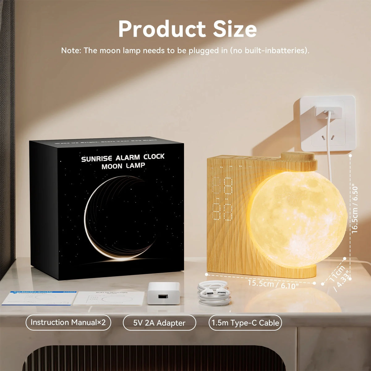 RETEYUNG Sunrise Alarm Clock With Moon Lamp And White Noise