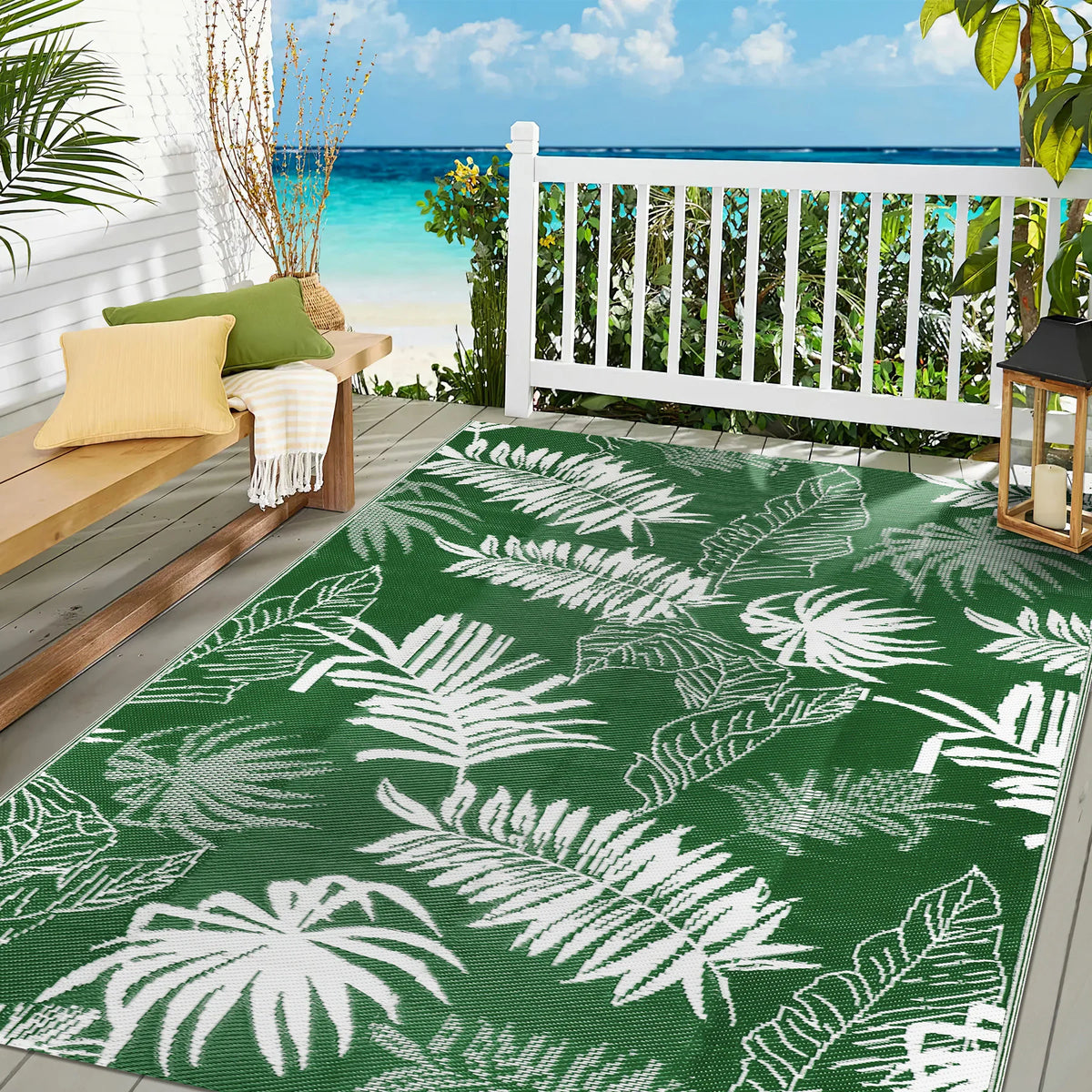 Waterproof Polypropylene Outdoor Rug With Leaf Pattern
