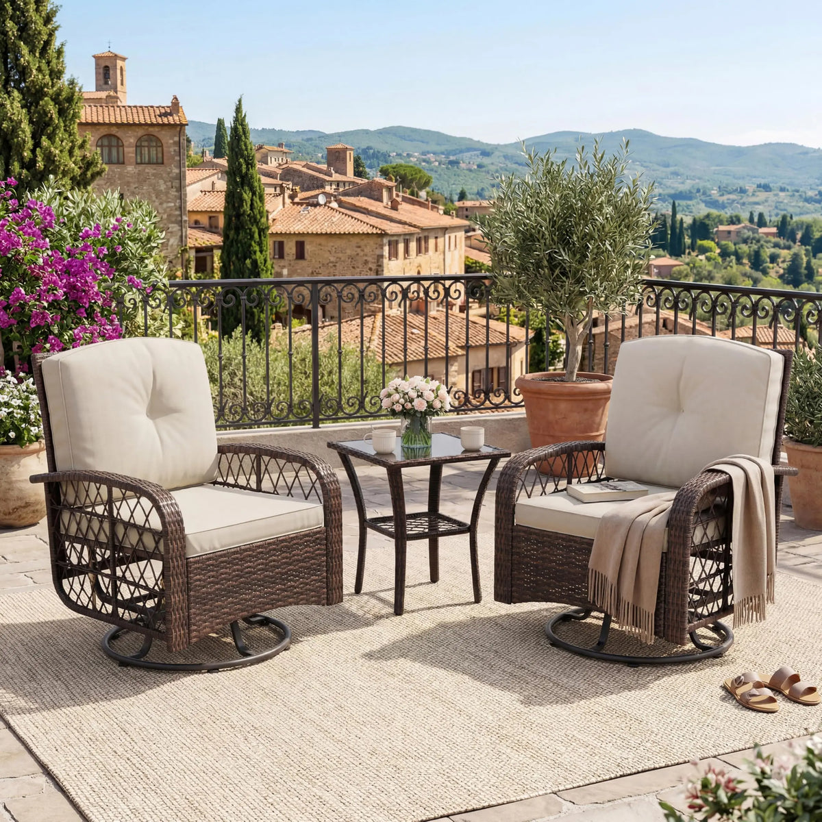 HobbyLane Outdoor Wicker Patio Conversation Set With Cushions