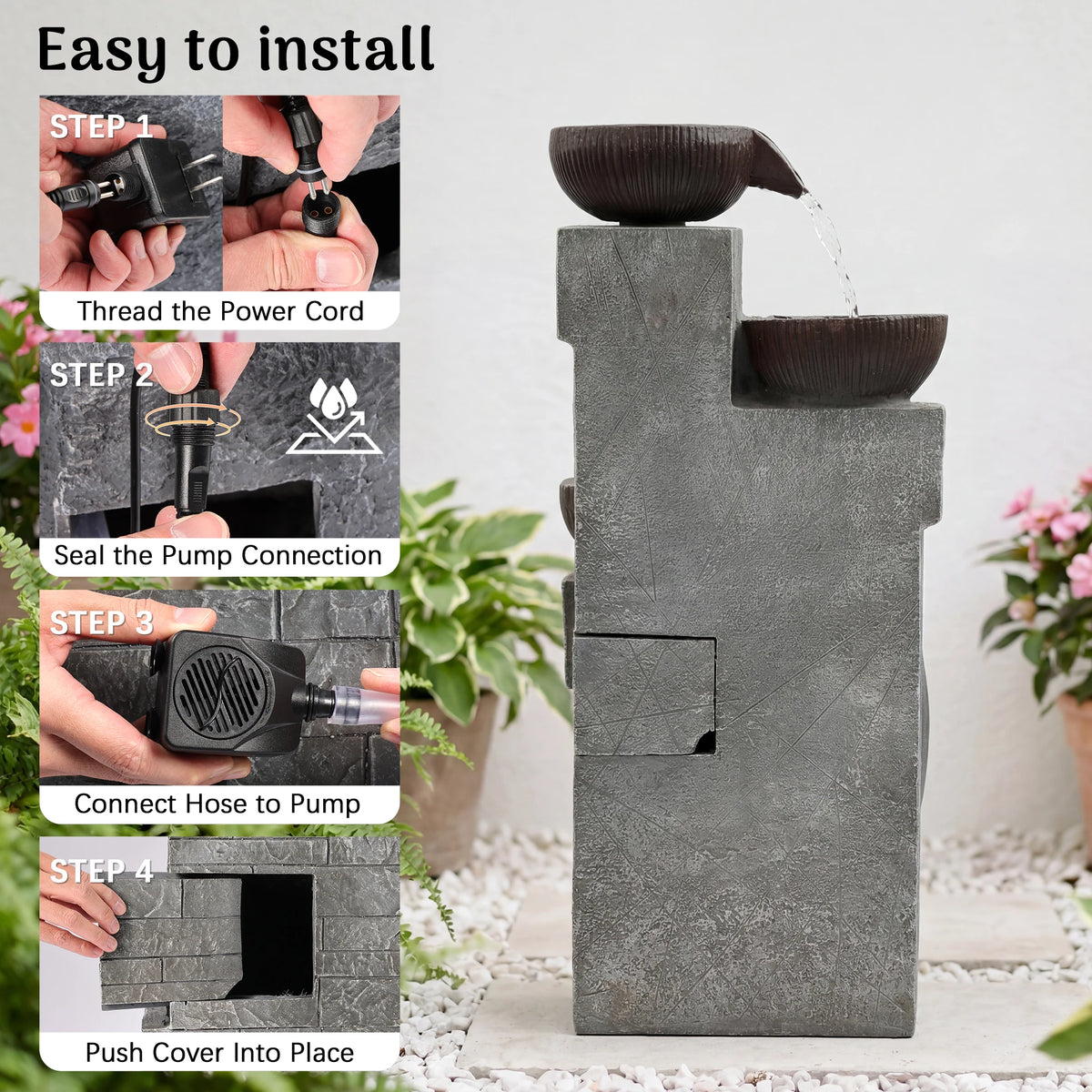 Weather Resistant Led Water Fountain With Adjustable Flow Control