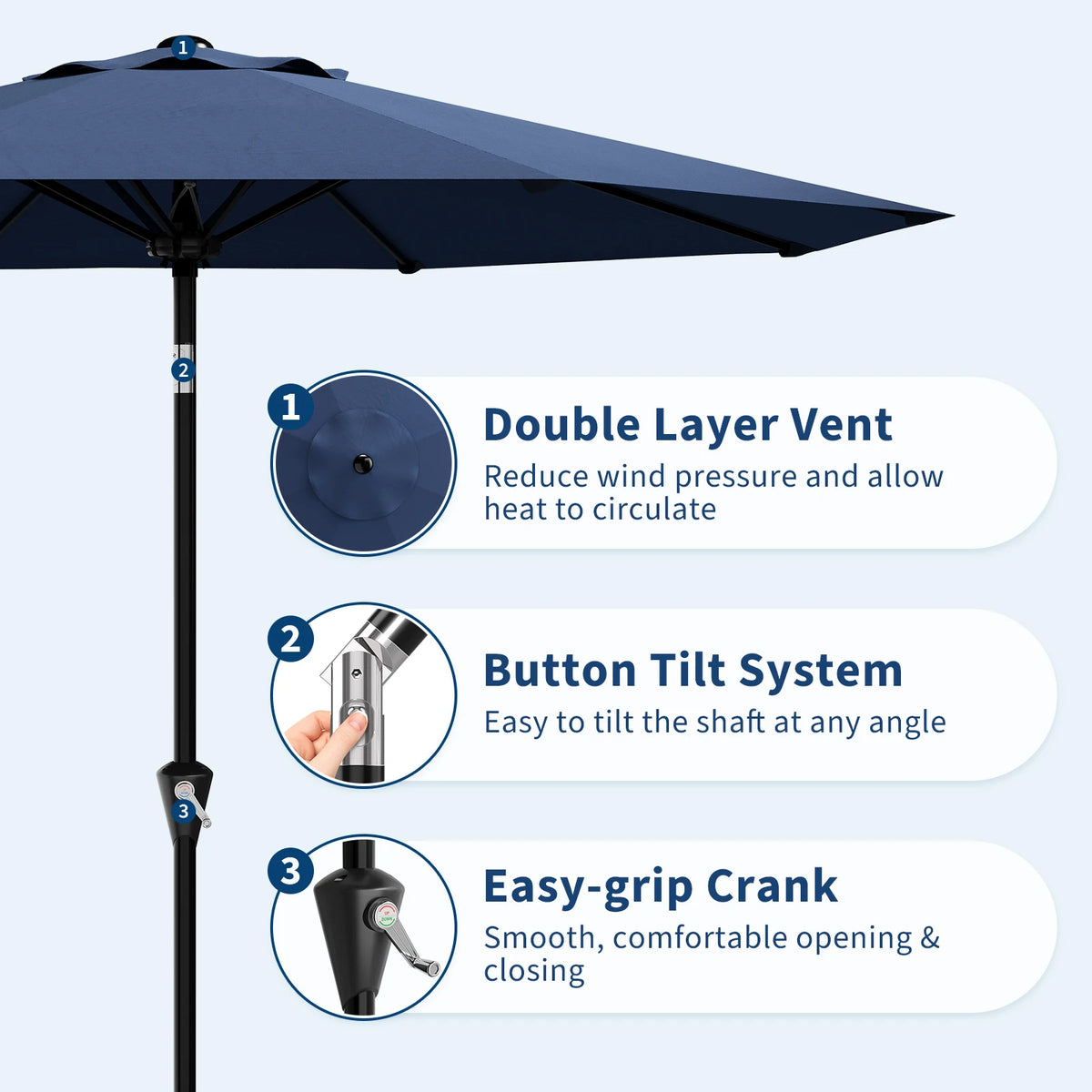 Outdoor Patio Umbrella With Crank Lift And Vented Canopy