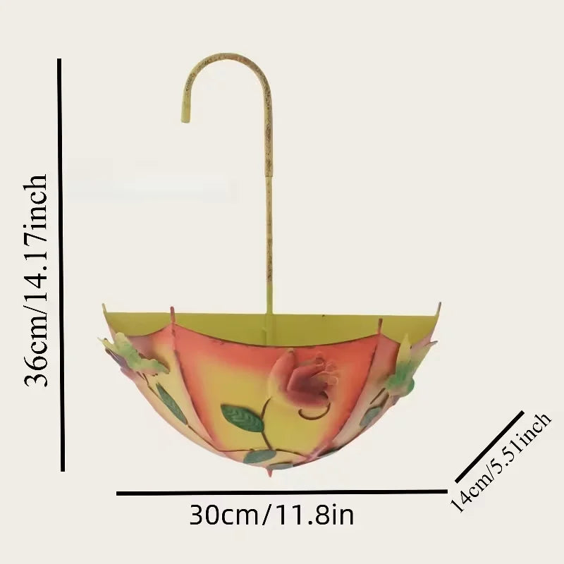 Umbrella Shaped Wall Mounted Metal Flower Basket Hanging Decor Planter