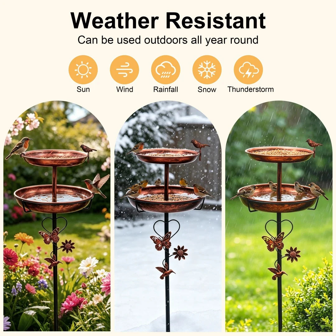 Outdoor Double Layer Bird Feeder and Bath Stand for Garden
