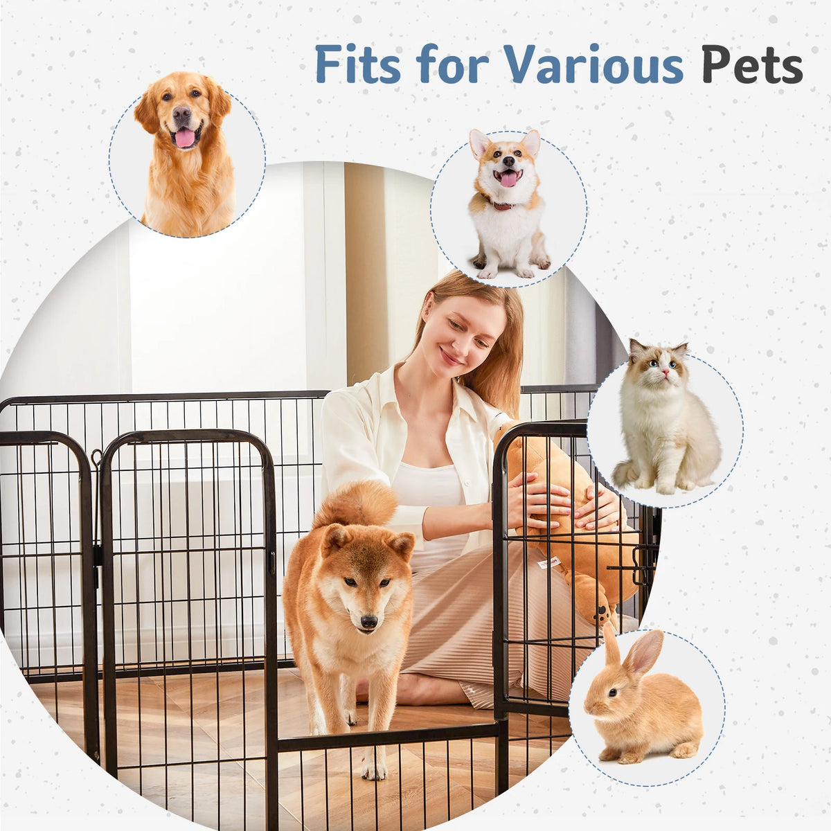Jhk Foldable Metal Dog Playpen With Eight Panels For Pets