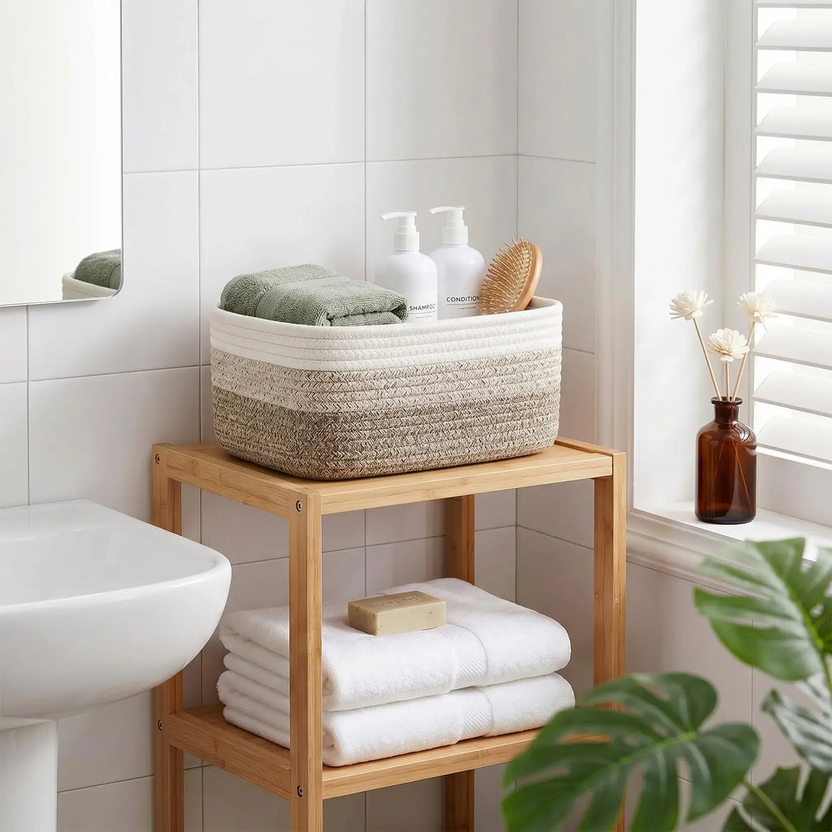 HiMISS Cotton Rope Woven Rectangular Storage Basket Shelf Organizer