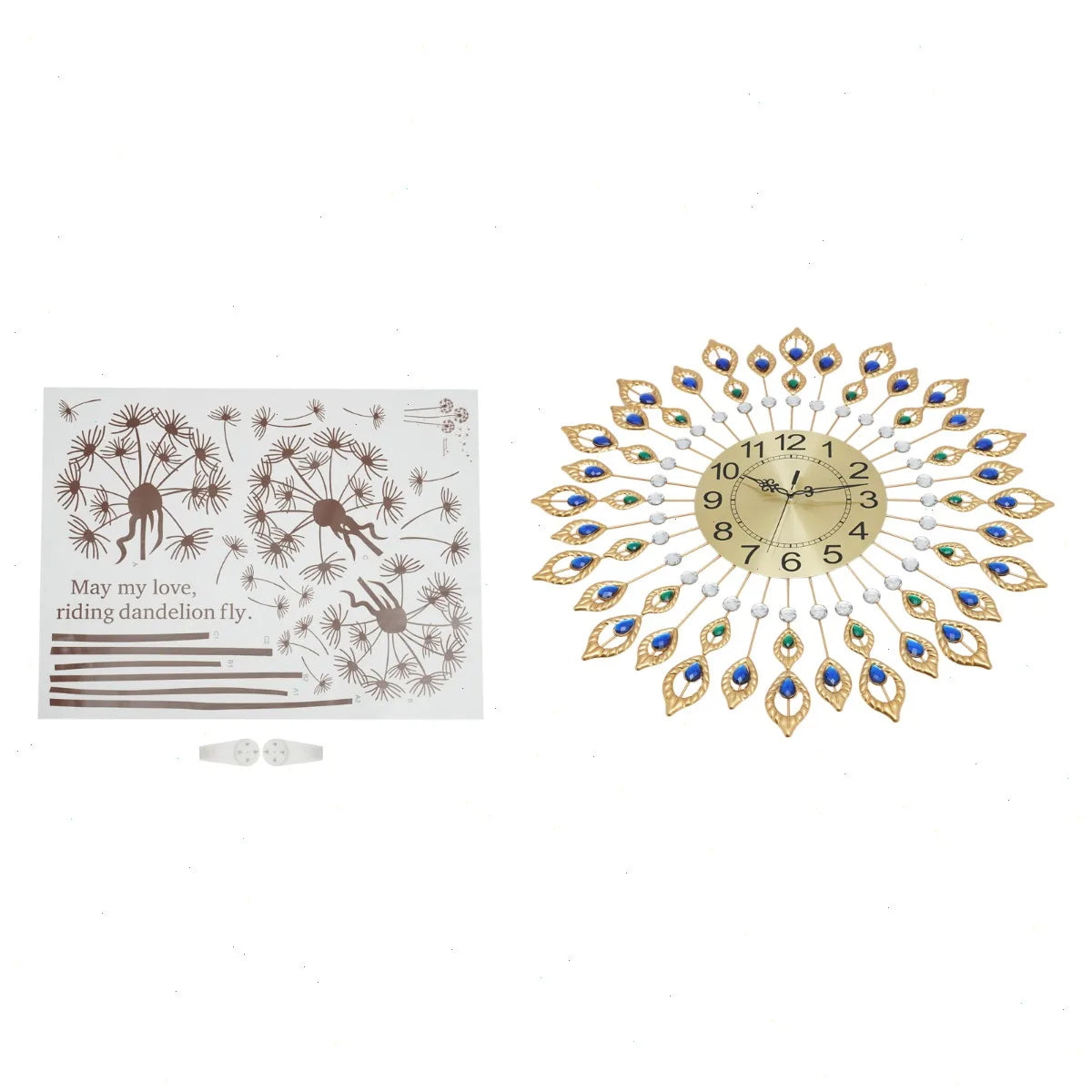 Silent Quartz Peacock Feather Wall Clock With Metal Frame