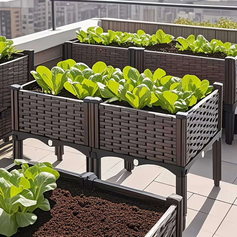 Elevated Plastic Garden Planter Box With Legs And Drainage